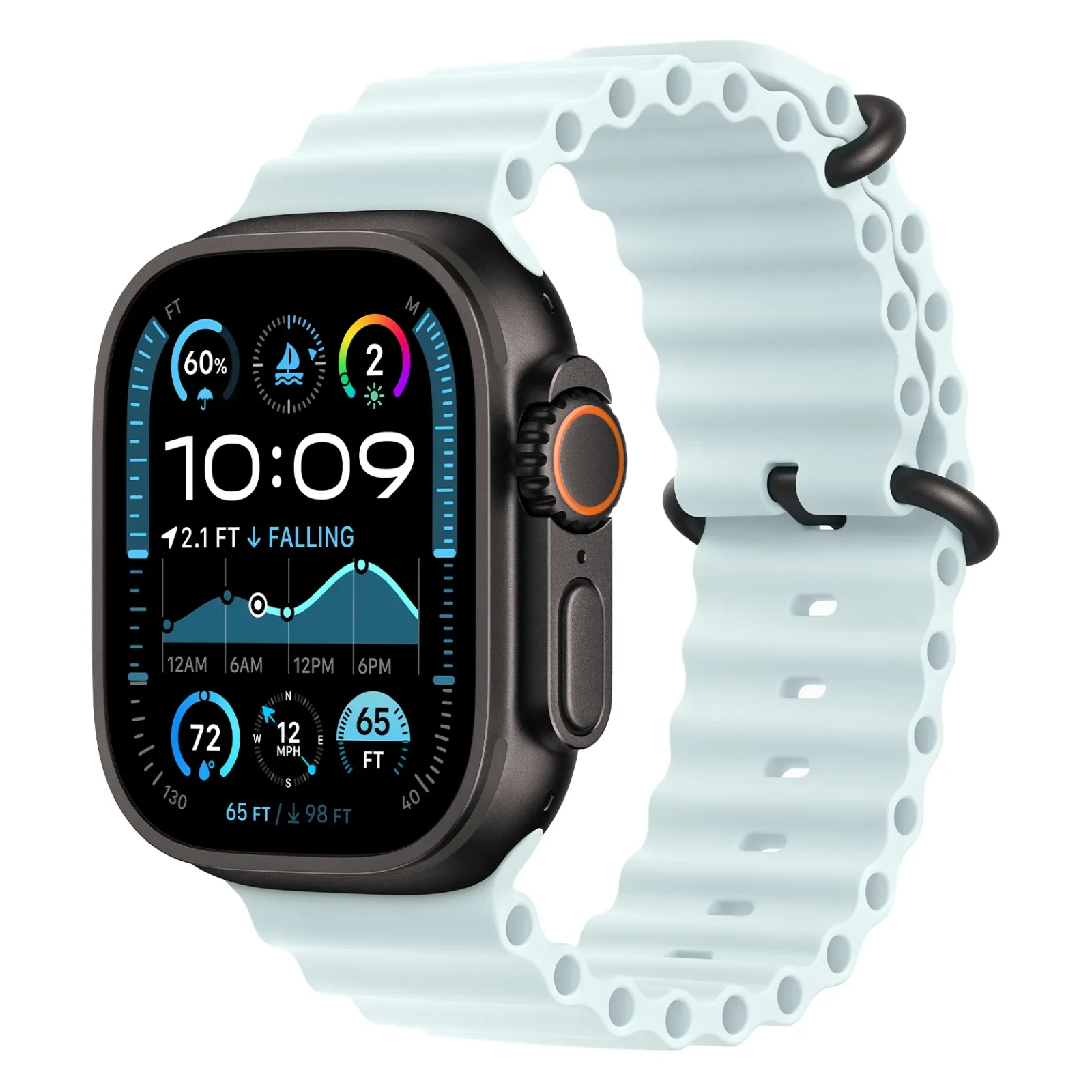 Apple Watch Ultra 2, 49 мм, корпус из черного титана, Ледяной голубой, Ocean Band №1