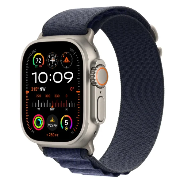 Apple Watch Ultra 2, 49 мм, корпус из натурального титана, Темно-синий ремешок, Alpine Loop