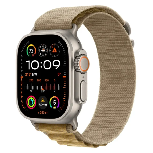 Apple Watch Ultra 2, 49 мм, корпус из натурального титана, Коричневый ремешок, Alpine Loop