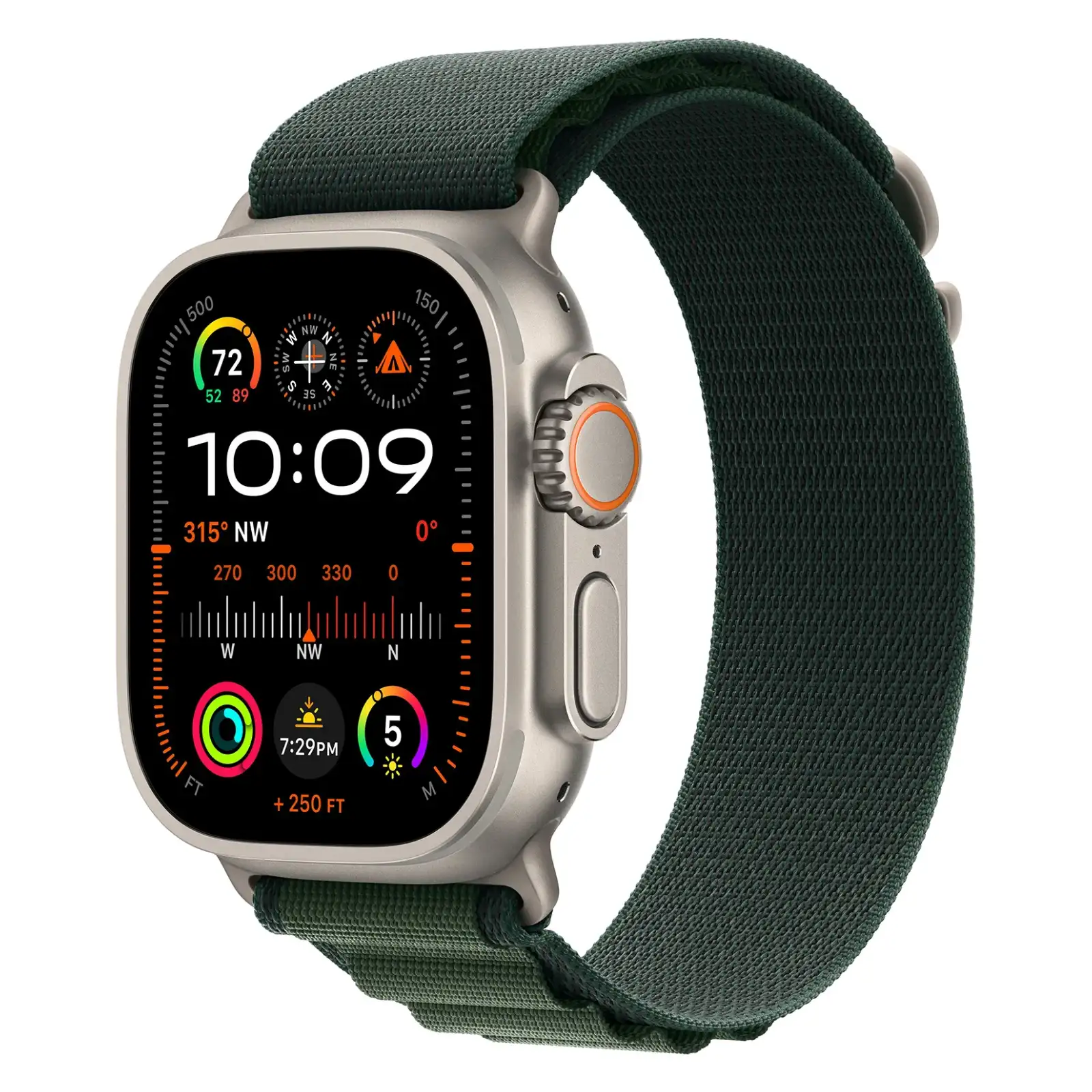 Apple Watch Ultra 2, 49 мм, корпус из натурального титана, Зеленый ремешок, Alpine Loop №1