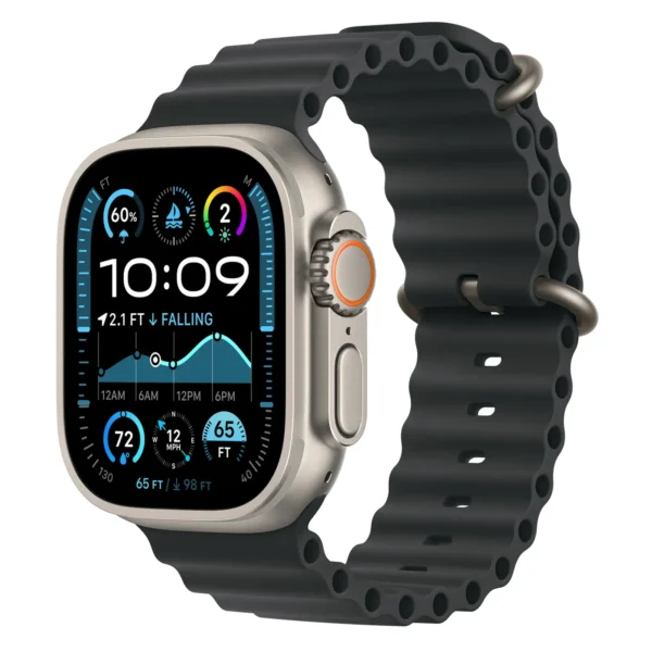 Apple Watch Ultra 2, 49 мм, корпус из натурального титана, Черный ремешок, Ocean Band