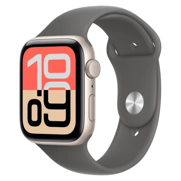 Часы Apple Watch SE 3, 44 мм, Алюминиевый корпус Starlight, Спортивный ремешок Stone Gray, размер M/L