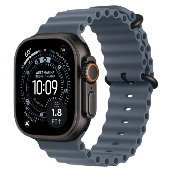 Часы Apple Watch Ultra 3, 49 мм, титан чёрного цвета, ремешок Ocean цвета «якорный синий»