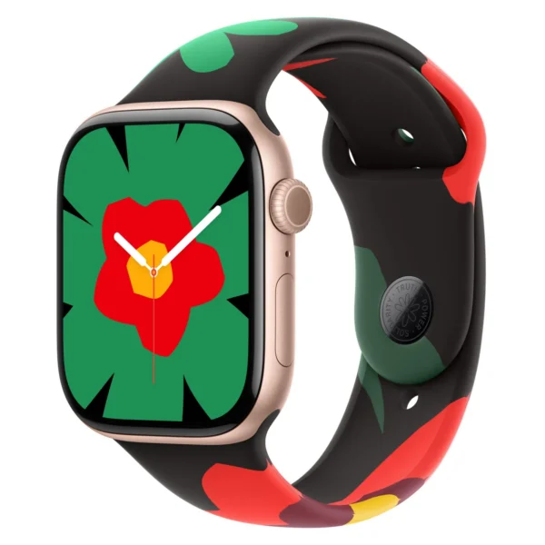 Часы Apple Watch Series 11, 42 мм, Алюминиевый корпус Rose Gold, Спортивный ремешок Black Unity - Unity Bloom, размер M/L