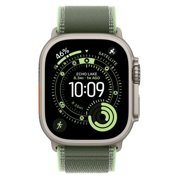 Часы Apple Watch Ultra 3, 49 мм, титан светлого цвета, ремешок Trail цвета «зелёный/неон» №2