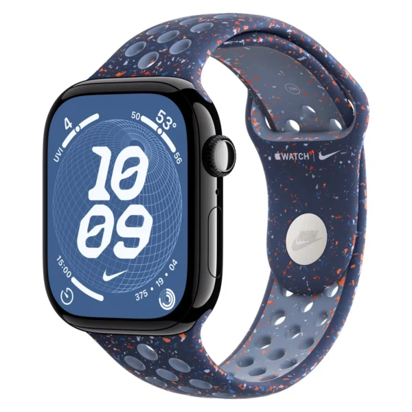 Часы Apple Watch Series 11, 42 мм, Алюминиевый корпус Jet Black, Ремешок Nike Blue Ribbon, размер M/L