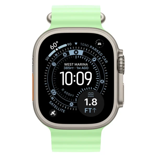Часы Apple Watch Ultra 3, 49 мм, титан светлого цвета, ремешок Ocean цвета «зелёный неон» №2