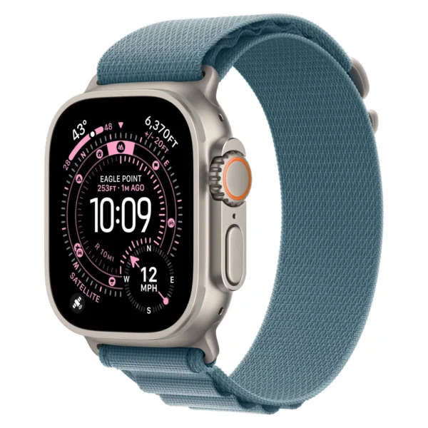 Часы Apple Watch Ultra 3, 49 мм, титан светлого цвета, ремешок Alpine голубого цвета