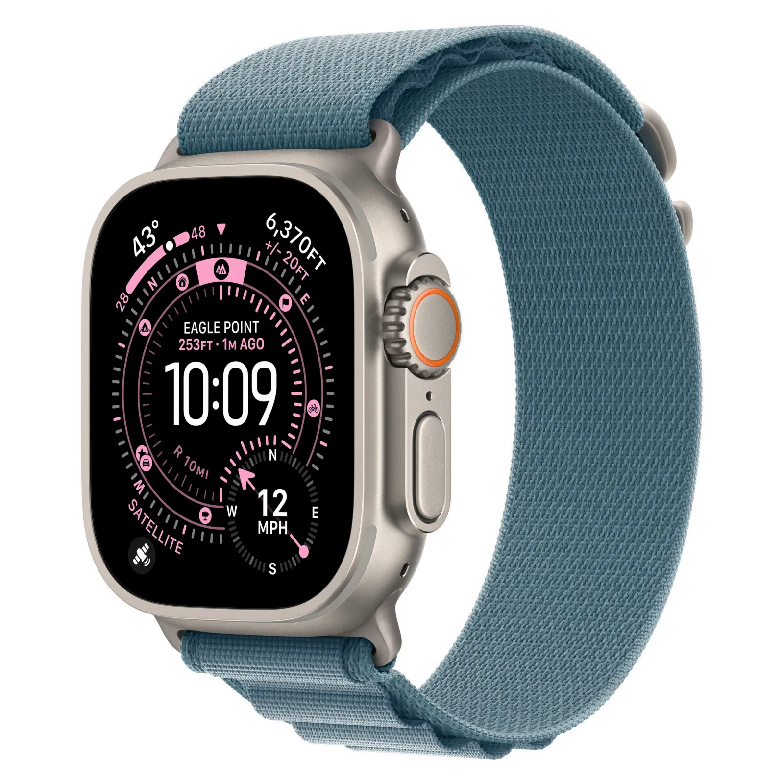 Часы Apple Watch Ultra 3, 49 мм, титан светлого цвета, ремешок Alpine голубого цвета №1