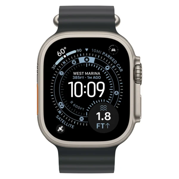 Часы Apple Watch Ultra 3, 49 мм, титан светлого цвета, ремешок Ocean чёрного цвета №2