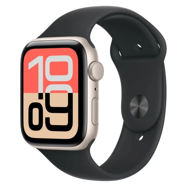 Часы Apple Watch SE 3, 44 мм, Алюминиевый корпус Starlight, Спортивный ремешок Midnight, размер M/L