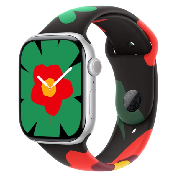 Часы Apple Watch Series 11, 42 мм, Алюминиевый корпус Silver, Спортивный ремешок Black Unity - Unity Bloom, размер M/L