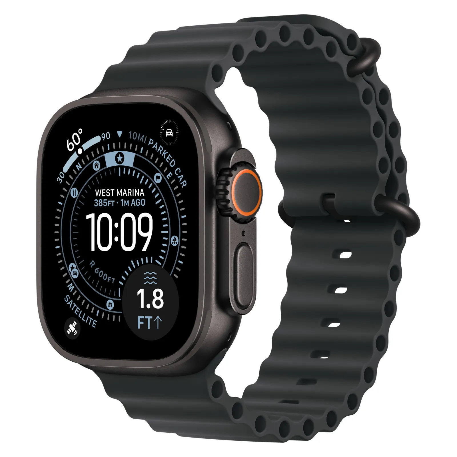 Часы Apple Watch Ultra 3, 49 мм, титан чёрного цвета, ремешок Ocean чёрного цвета №1