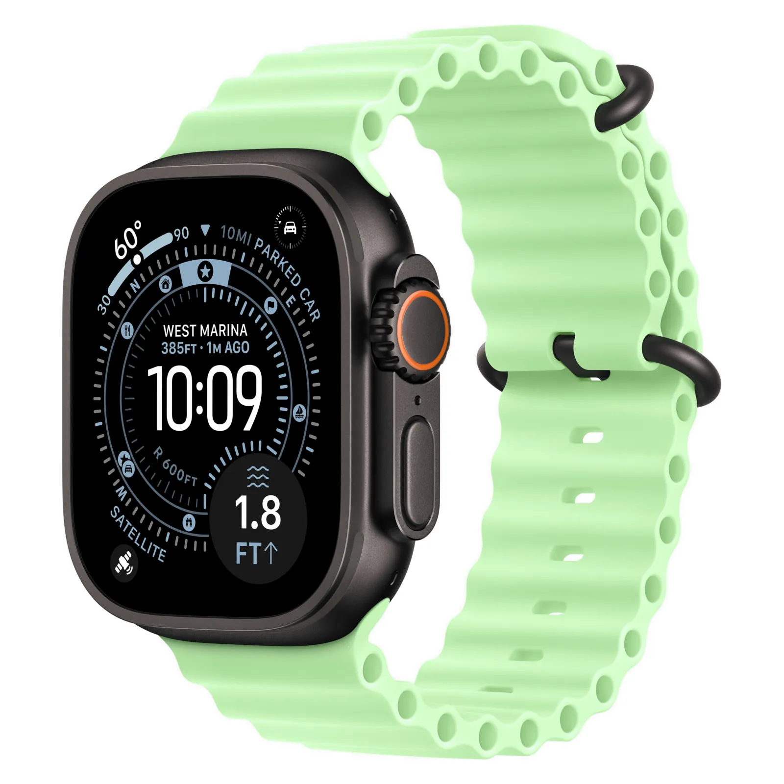 Часы Apple Watch Ultra 3, 49 мм, титан чёрного цвета, ремешок Ocean цвета «зелёный неон» №1
