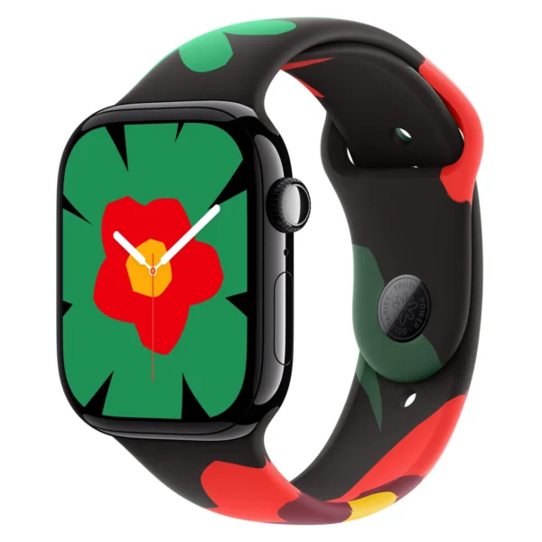 Часы Apple Watch Series 11, 42 мм, Алюминиевый корпус Jet Black, Спортивный ремешок Black Unity - Unity Bloom, размер M/L