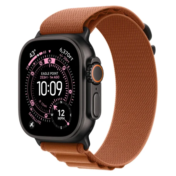 Часы Apple Watch Ultra 3, 49 мм, титан чёрного цвета, ремешок Alpine терракотового цвета
