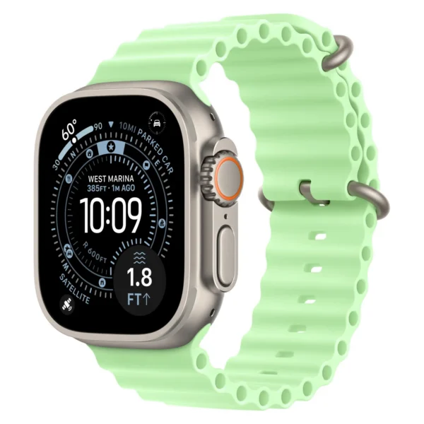 Часы Apple Watch Ultra 3, 49 мм, титан светлого цвета, ремешок Ocean цвета «зелёный неон»