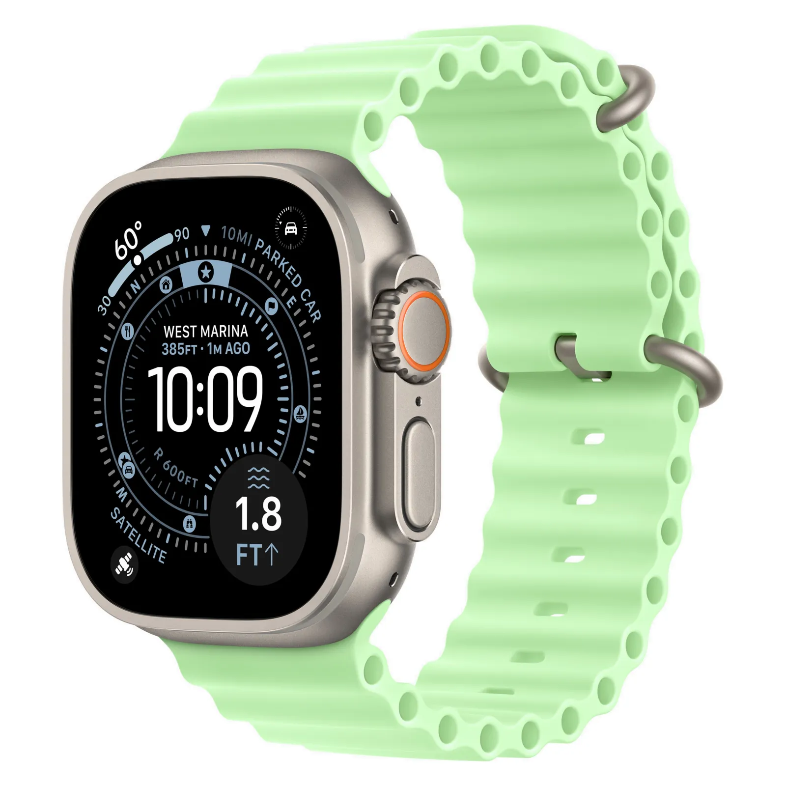 Часы Apple Watch Ultra 3, 49 мм, титан светлого цвета, ремешок Ocean цвета «зелёный неон» №1
