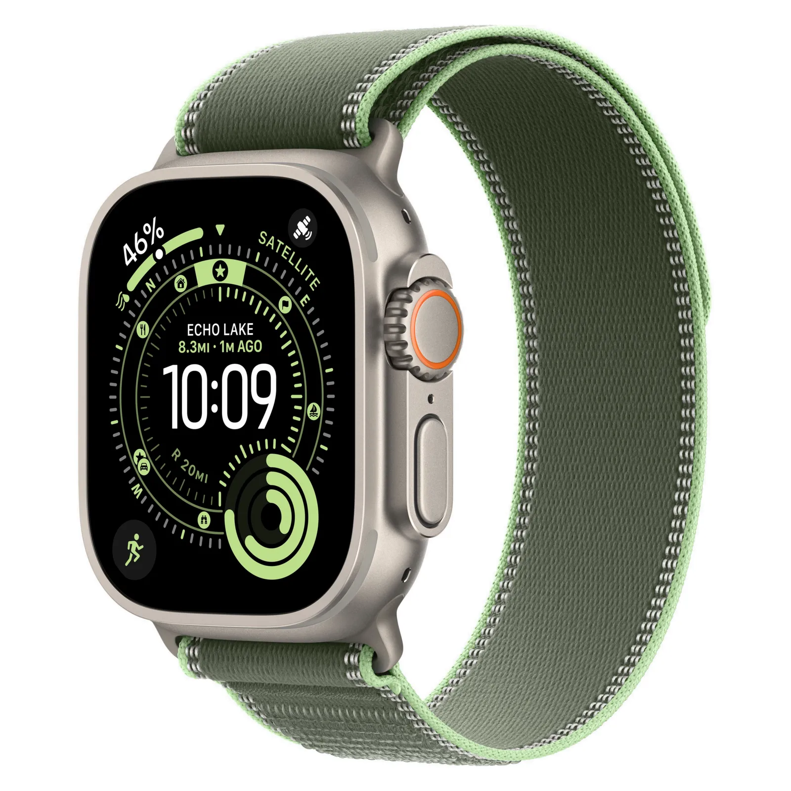 Часы Apple Watch Ultra 3, 49 мм, титан светлого цвета, ремешок Trail цвета «зелёный/неон» №1