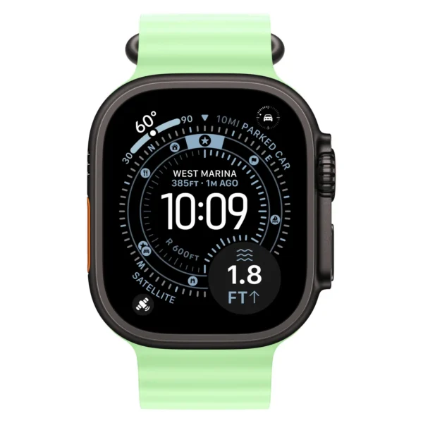 Часы Apple Watch Ultra 3, 49 мм, титан чёрного цвета, ремешок Ocean цвета «зелёный неон» №2