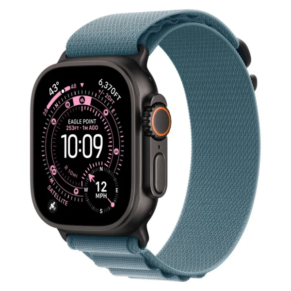 Часы Apple Watch Ultra 3, 49 мм, титан чёрного цвета, ремешок Alpine голубого цвета