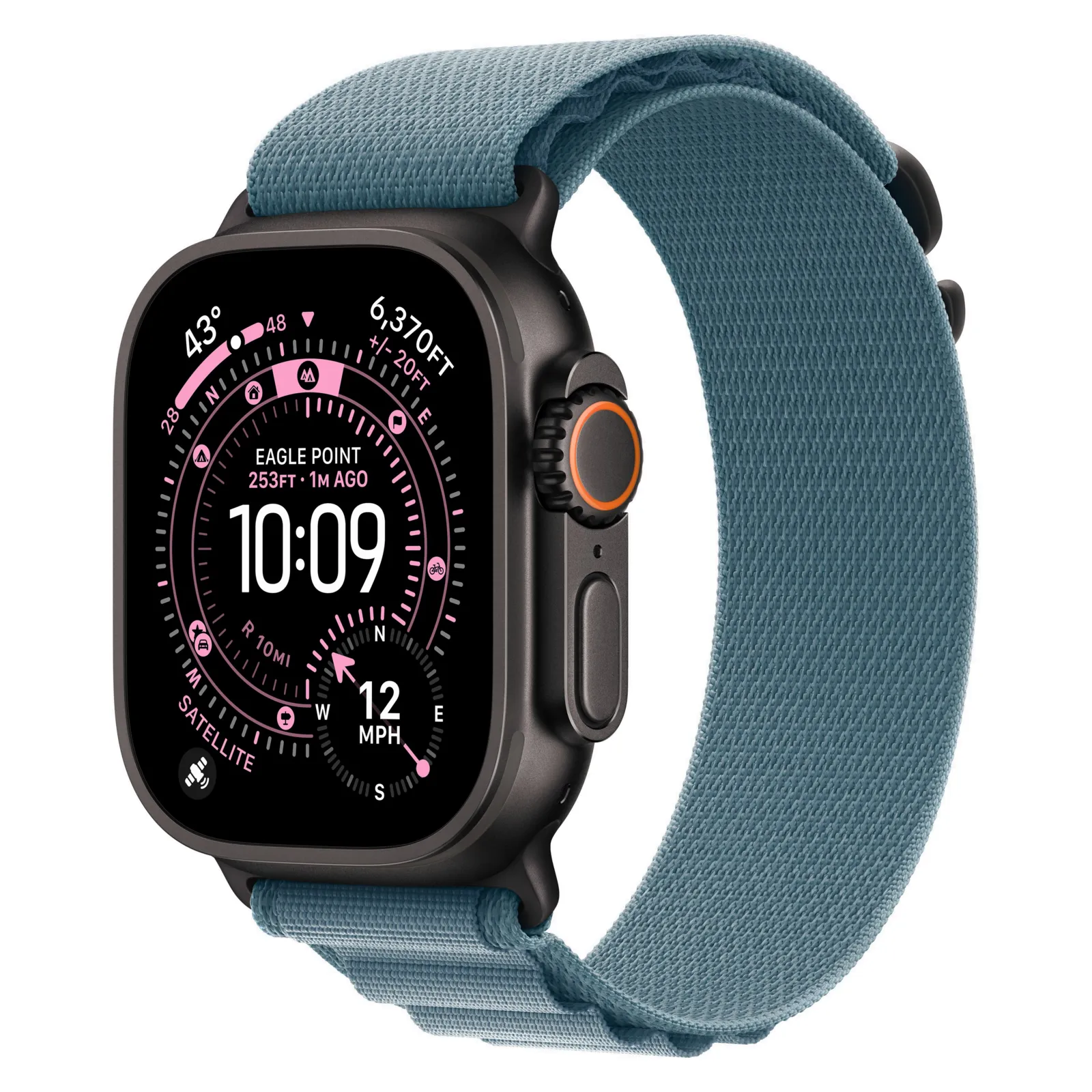 Часы Apple Watch Ultra 3, 49 мм, титан чёрного цвета, ремешок Alpine голубого цвета №1