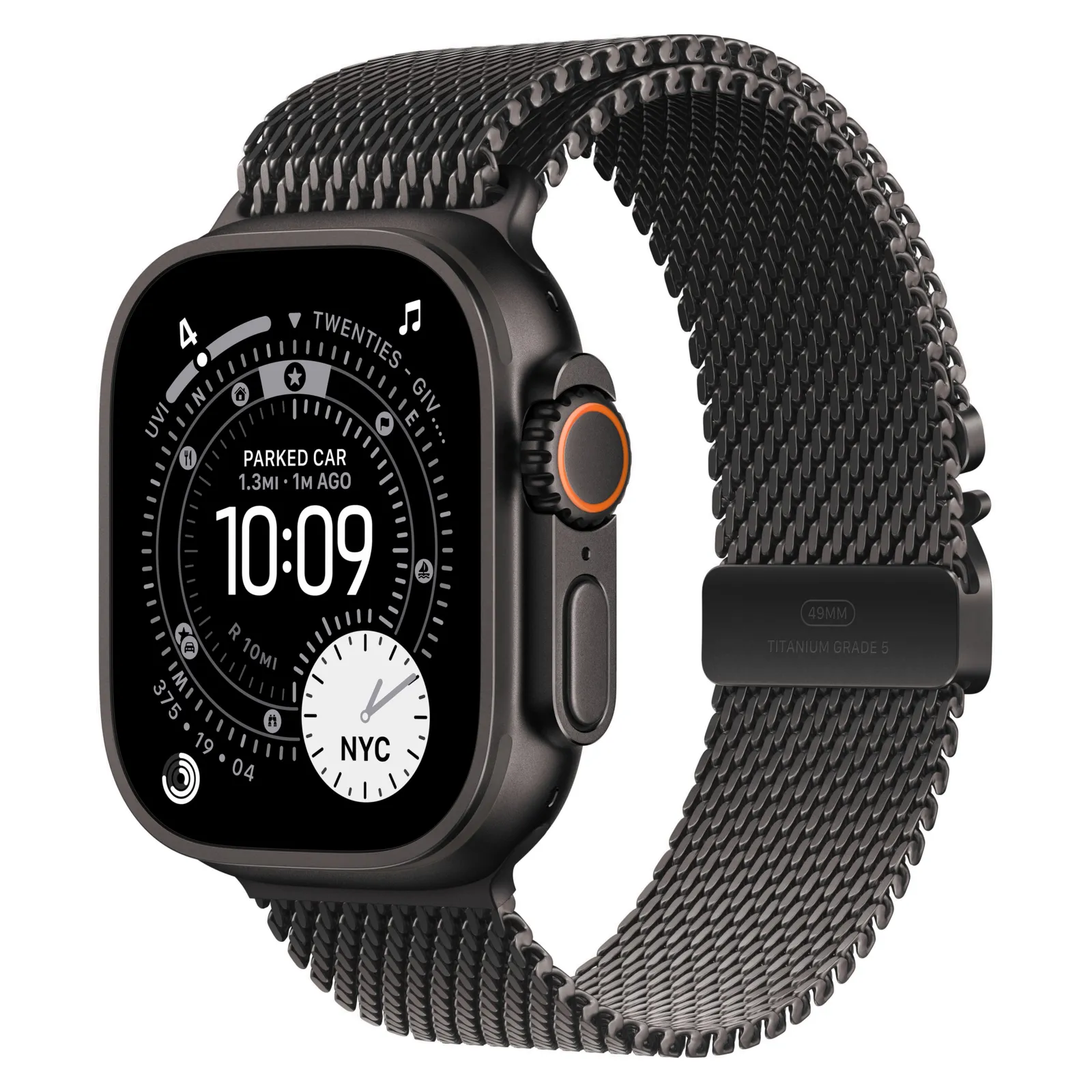 Часы Apple Watch Ultra 3, 49 мм, титан чёрного цвета, ремешок Титановая чёрная миланская петля №1