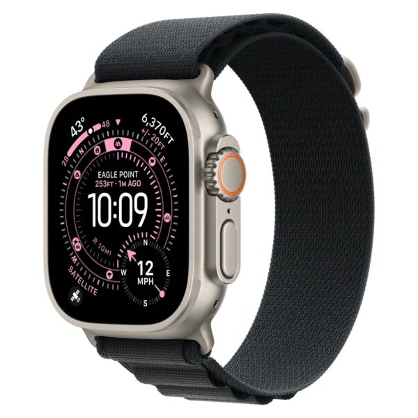 Часы Apple Watch Ultra 3, 49 мм, титан светлого цвета, ремешок Alpine чёрного цвета