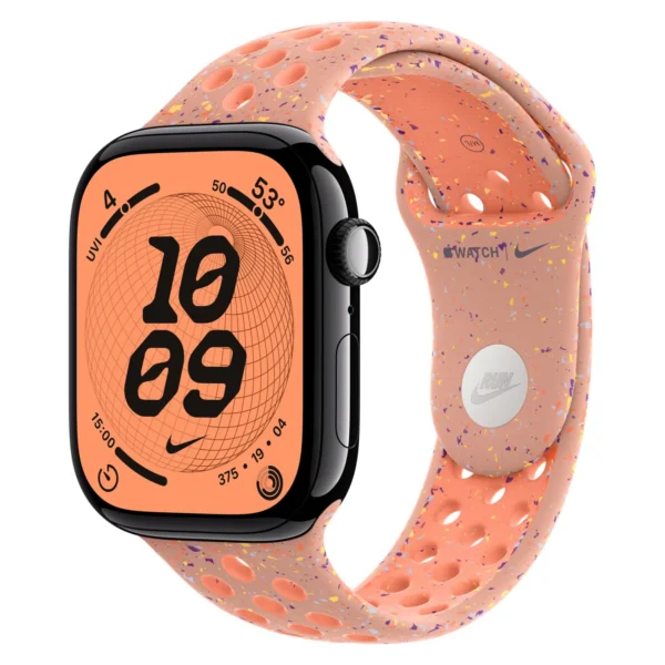 Часы Apple Watch Series 11, 42 мм, Алюминиевый корпус Jet Black, Ремешок Nike Alpenglow Pink, размер M/L
