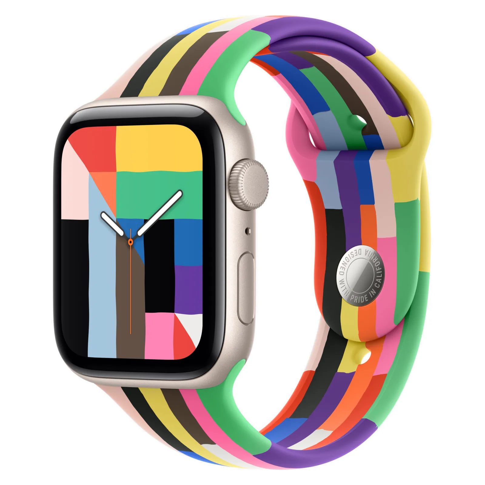 Часы Apple Watch SE 3, 44 мм, Алюминиевый корпус Starlight, Спортивный ремешок Pride Edition, размер M/L №1