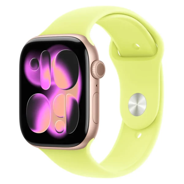 Часы Apple Watch Series 11, 42 мм, Алюминиевый корпус Rose Gold, Спортивный ремешок Neon Yellow, размер M/L