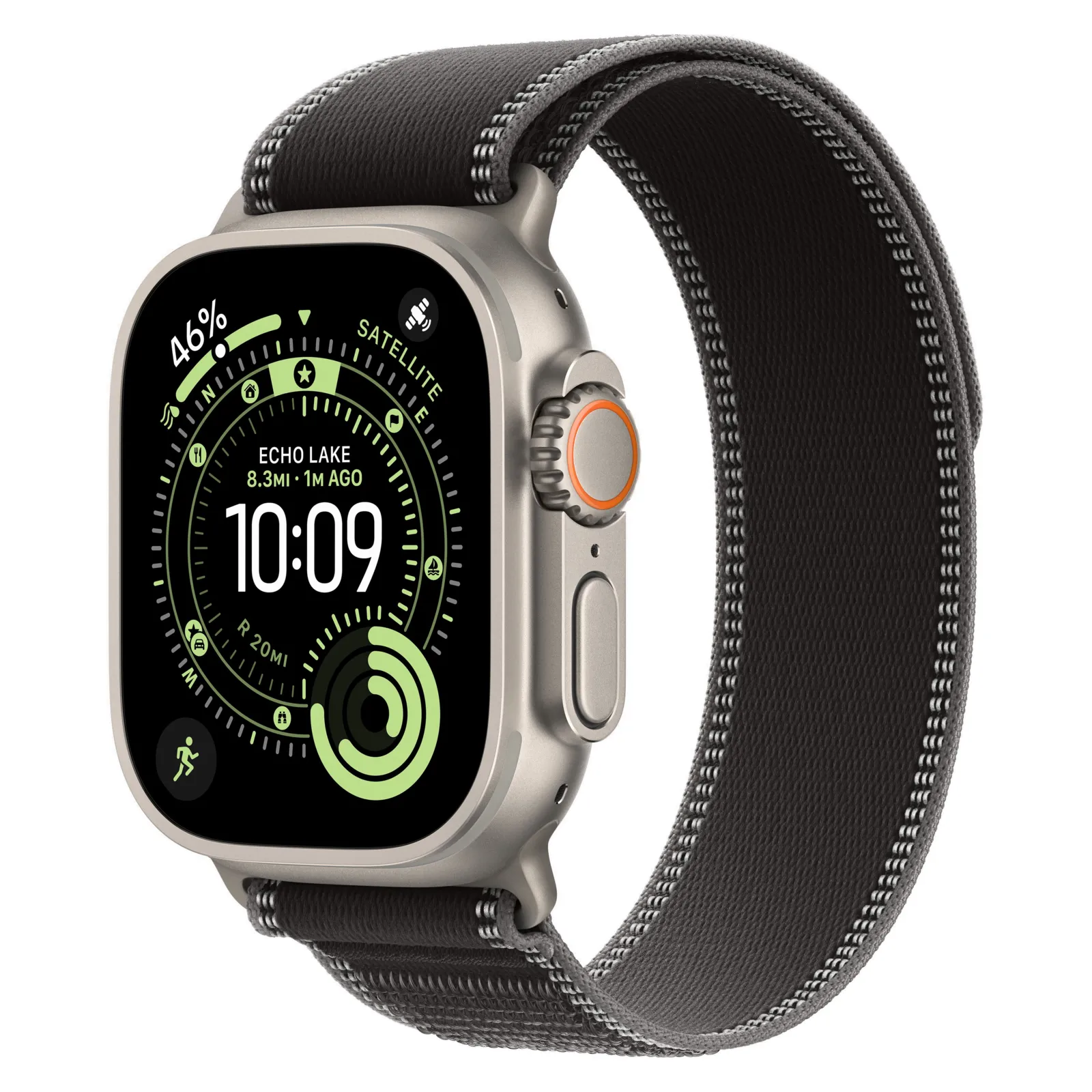 Часы Apple Watch Ultra 3, 49 мм, титан светлого цвета, ремешок Trail цвета «чёрный/угольно-чёрный» №1
