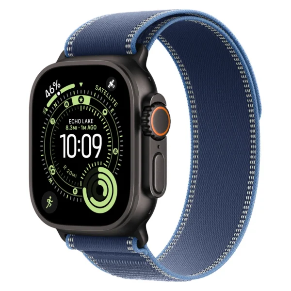 Часы Apple Watch Ultra 3, 49 мм, титан чёрного цвета, ремешок Trail цвета «синий/ярко-синий»